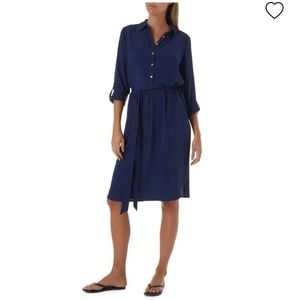 NWT Melissa Odabash navy blue button up Lois cover up shirt dress size large
